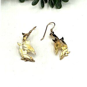 Dolphin-Themed Gold Tone Dangle Earrings by Wildbird